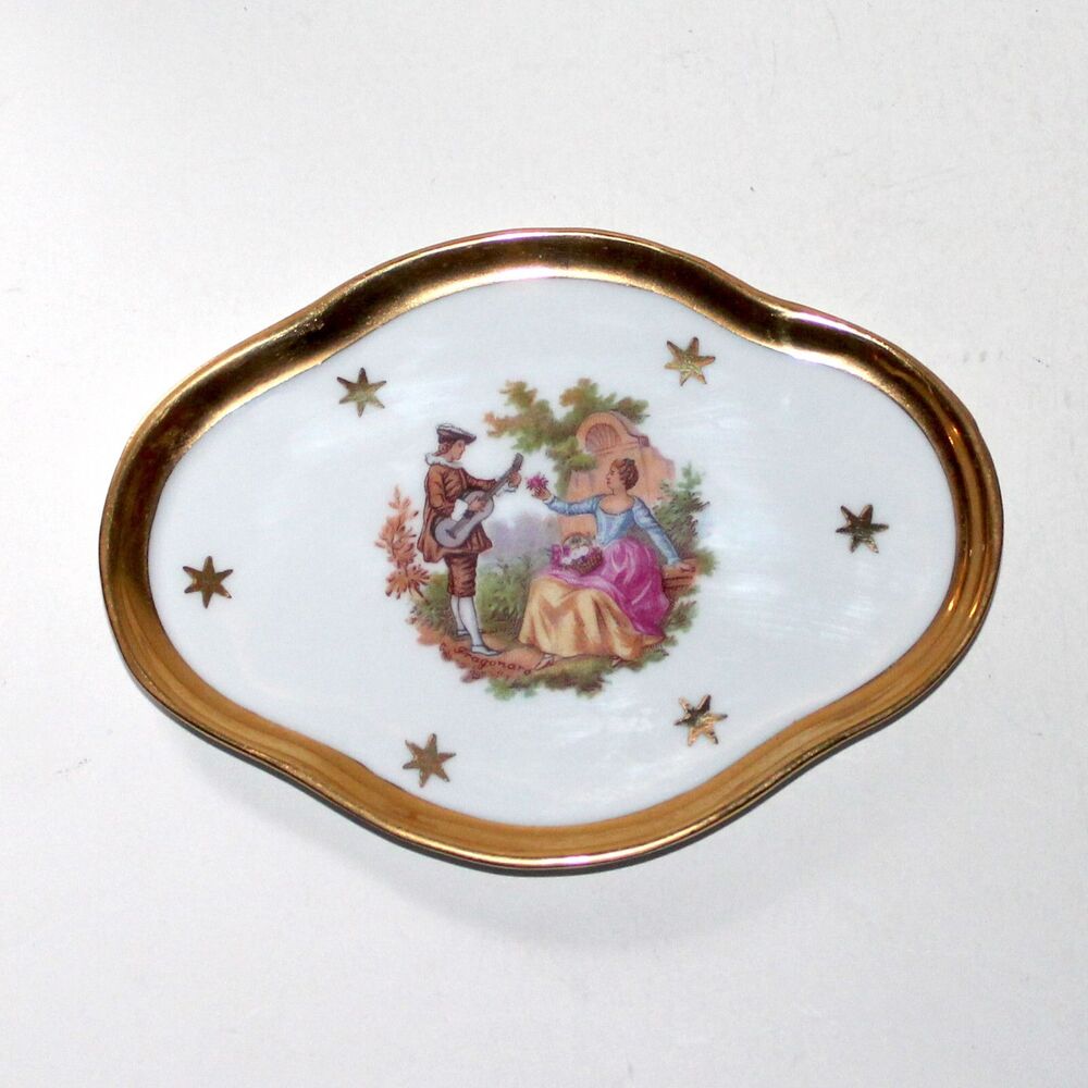 Andre Prevot Limoges Porcelain Trinket Pin Dish vintage white gold France